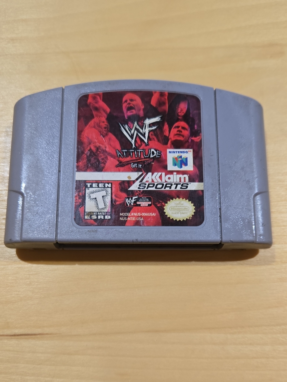 Nintendo Gray N64 WWF Attitude Game Cartridge with Red Label